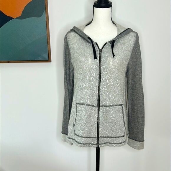 Chico's Sequin Sweatshirt, Grey Hoodie, Chico's Size 1 - Picture 1 of 9